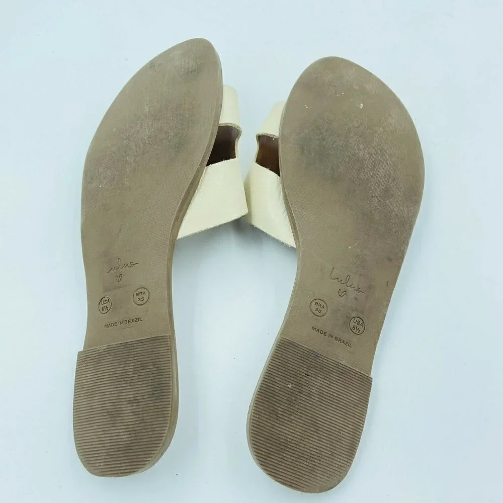 Lulus Saxon Ivory Cream Vegan Leather Slide Sandals Size 6.5